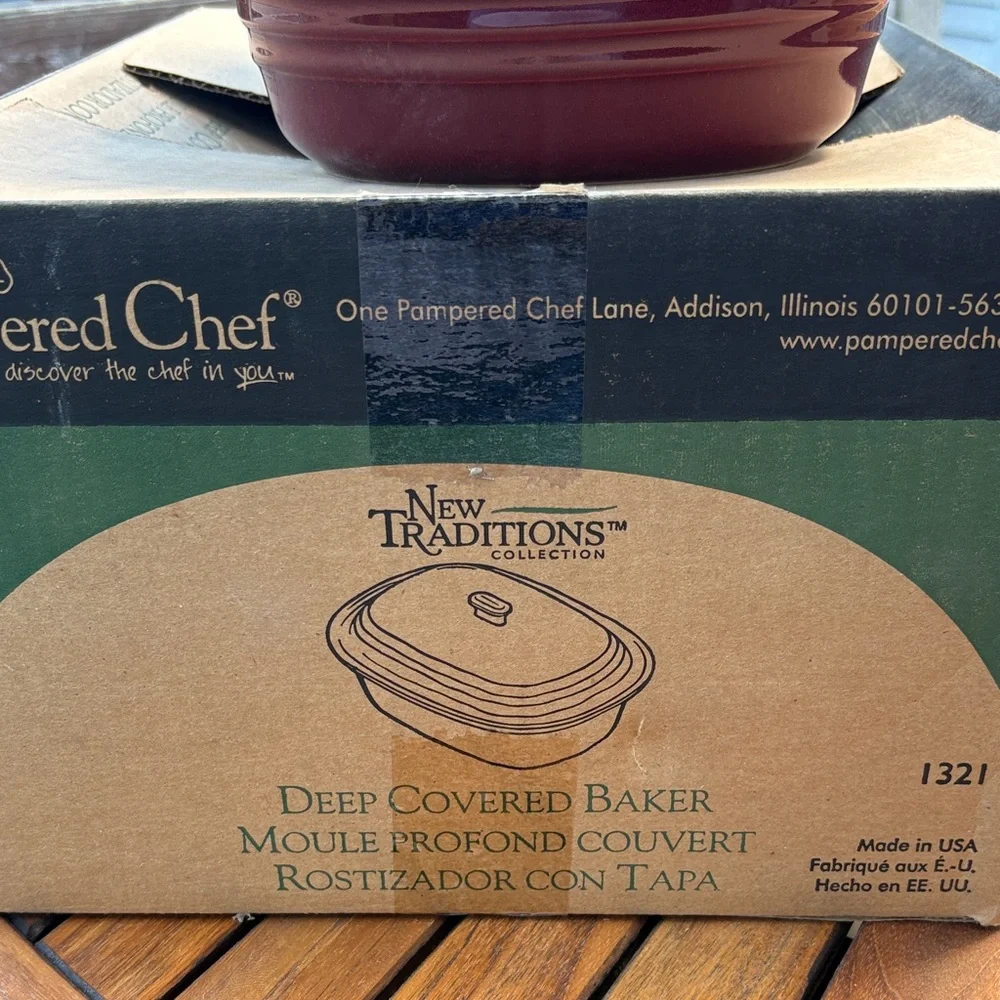 The Pampered Chef Deep Covered Baker in Burgundy Red Ceramic